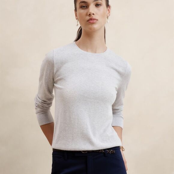 BANANA‎ REPUBLIC FOREVER CREW-NECK SWEATER HEATHER GREY SMALL NWT in packaging - Picture 1 of 5